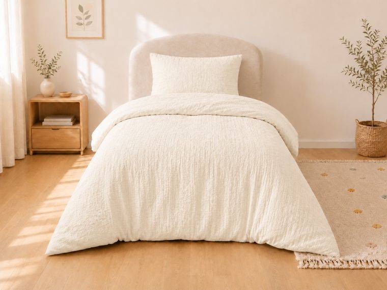 Detexpol, 2-częściowy komplet dwustronnej pościeli, muślin, kremowy, 100-135 cm