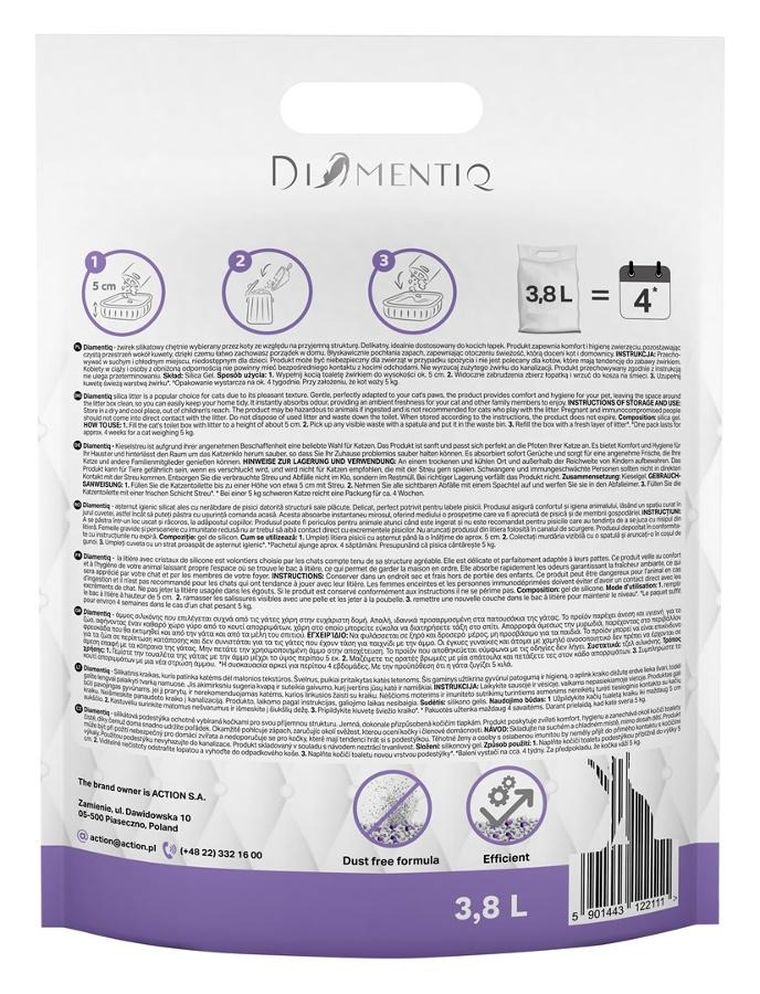 Diamentiq, żwirek, niezbrylający, Lavender, 3,8l
