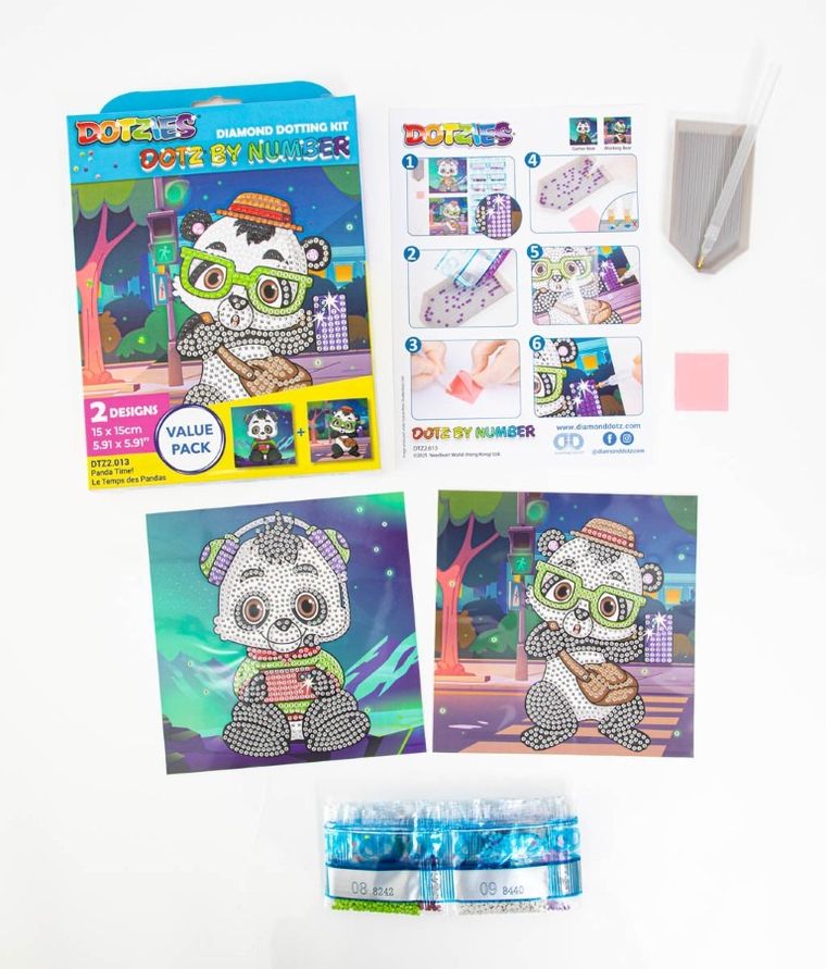 Diamond Dotz by number, diamentowa mozaika, Panda time, 2 obrazki