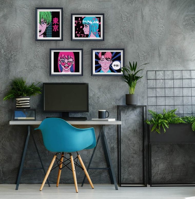 Diamond Dotz, diamentowa mozaika, flokowana, Neon Anime, 4 obrazki