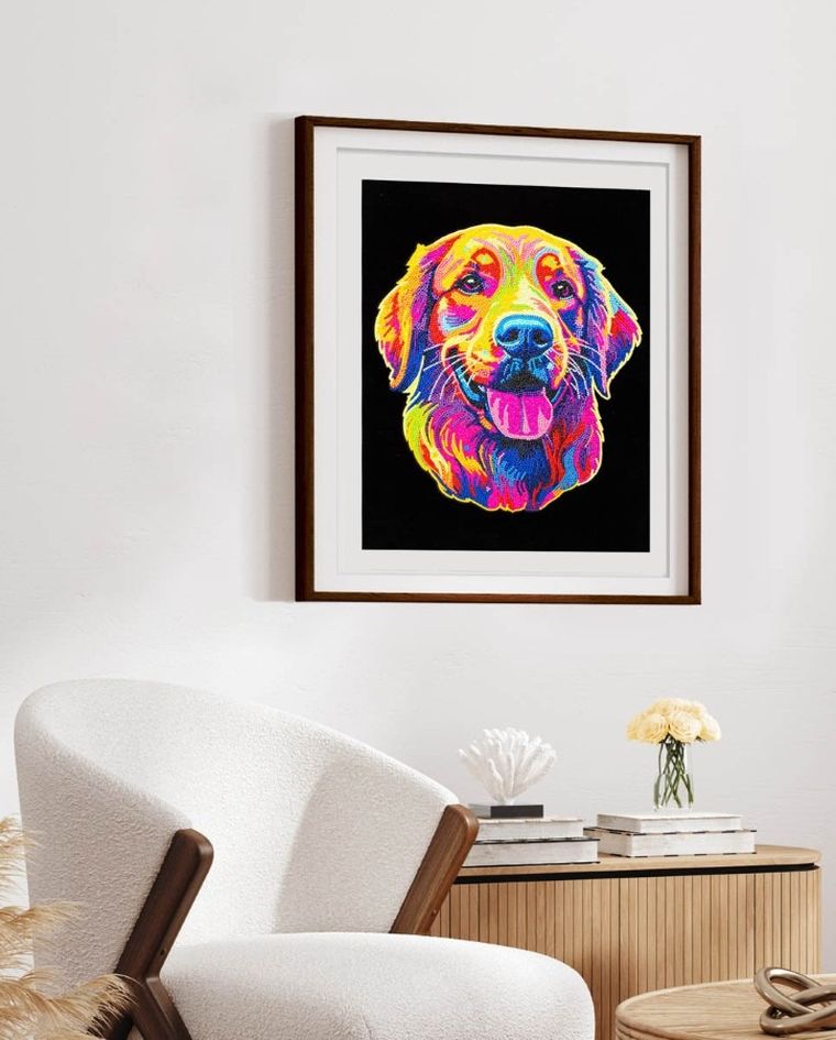 Diamond Dotz, diamentowa mozaika, flokowana, Neon Golden Retriever