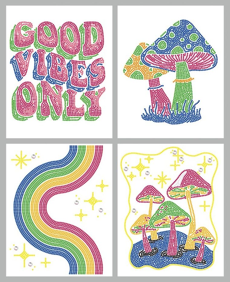 Diamond Dotz, diamentowa mozaika, flokowana, Neon Good vibes, 4 obrazki