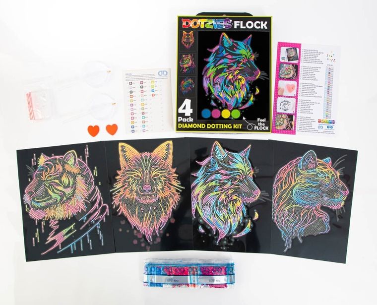 Diamond Dotz, diamentowa mozaika, flokowana, Wild neon, 4 obrazki