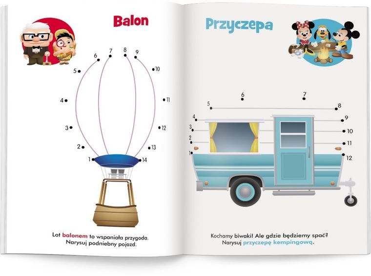 Disney maluch. Połącz kropki. Pojazdy