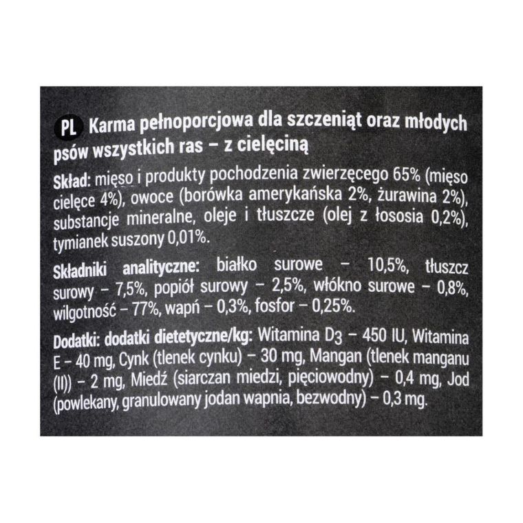 Dolina Noteci Rafi, Junior, karma dla młodych psów wszystkich ras, cielęcina, 400g