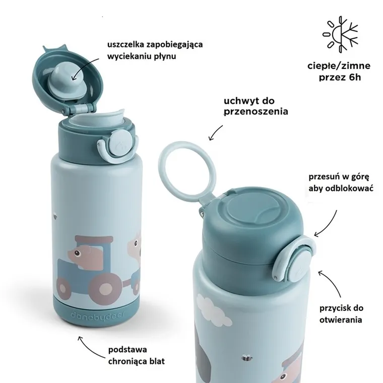 Done By Deer, Tiny Farm, butelka termiczna, blue, 340 ml