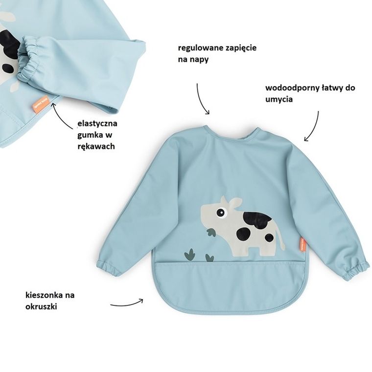 Done by Deer, Tiny Farm, śliniak z rękawami, 6-18 m, blue