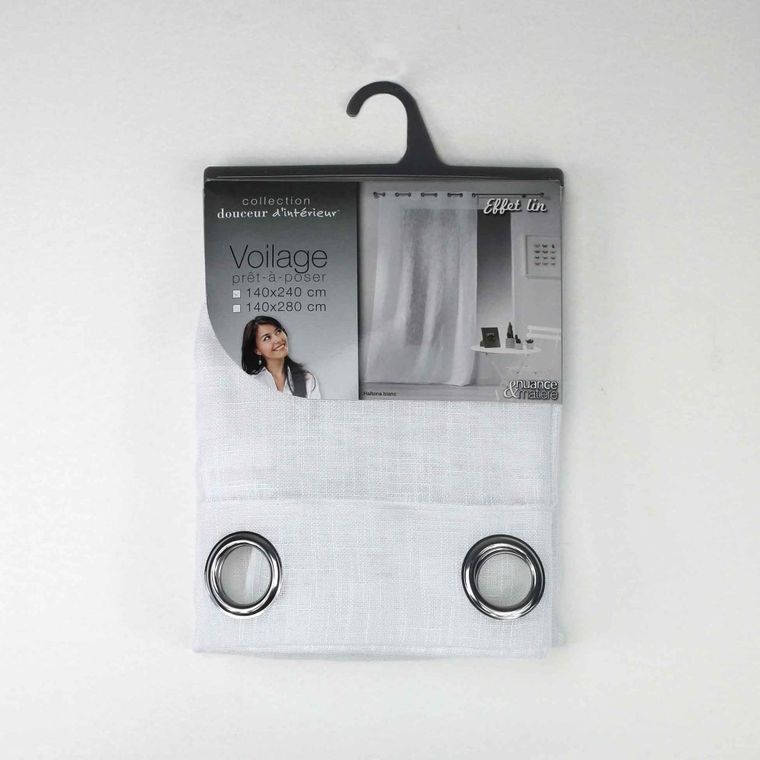 Douceur d'intérieur, firana do salonu z efektem lnu, 140-240 cm, Holtona, biała