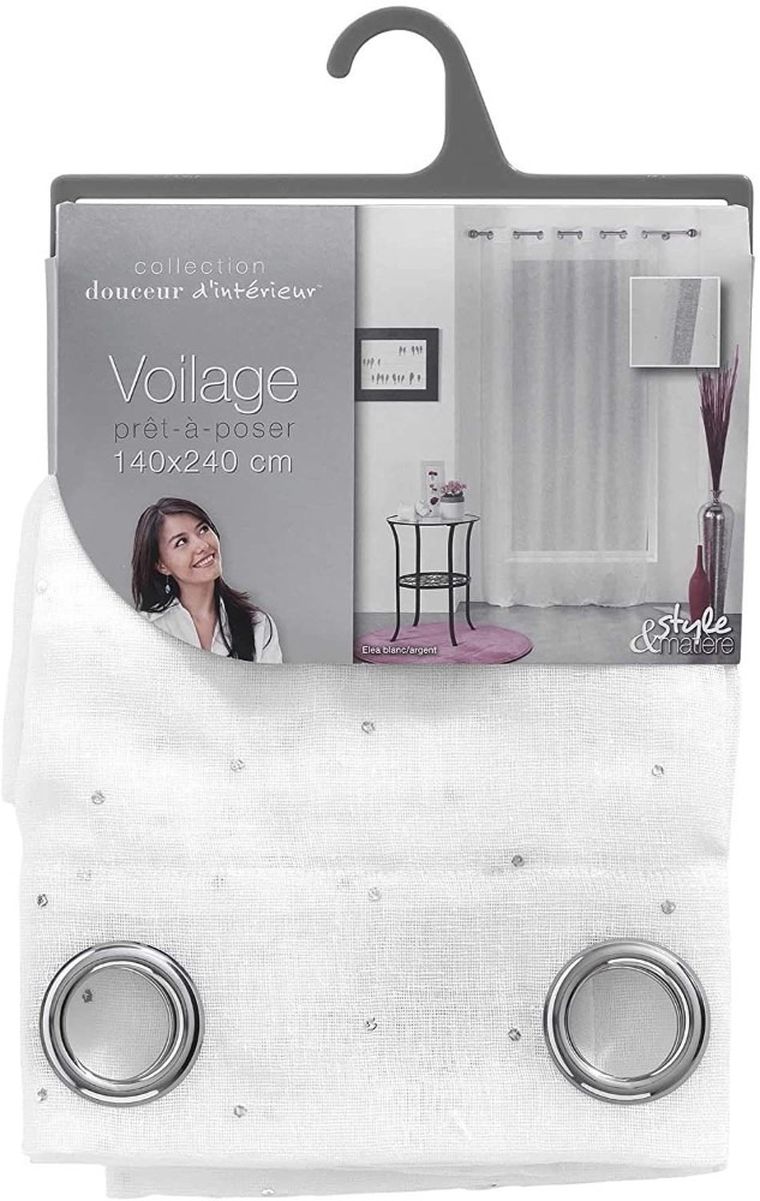 Douceur d'intérieur, firana okienna na przelotkach, Elea, 140-240 cm, biało-srebrna