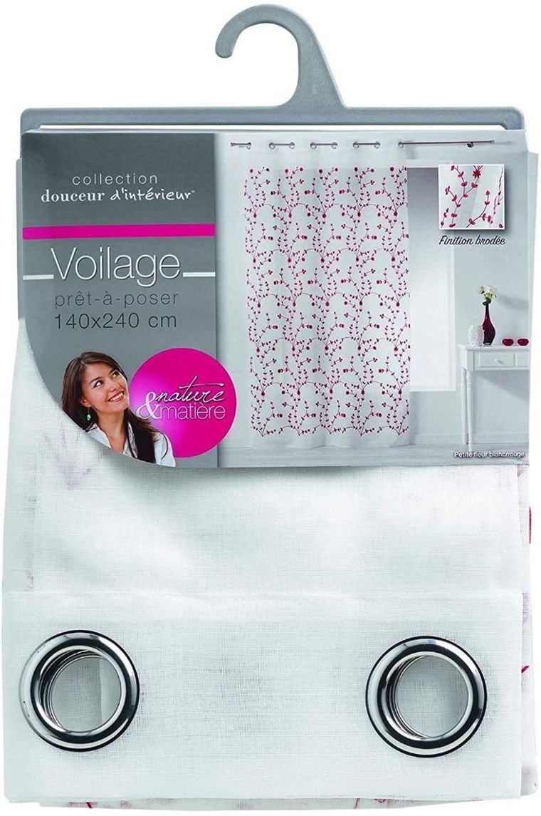 Douceur d'intérieur, firana okienna na przelotkach, Petit Fleur, 140-240 cm, biało-czerwona