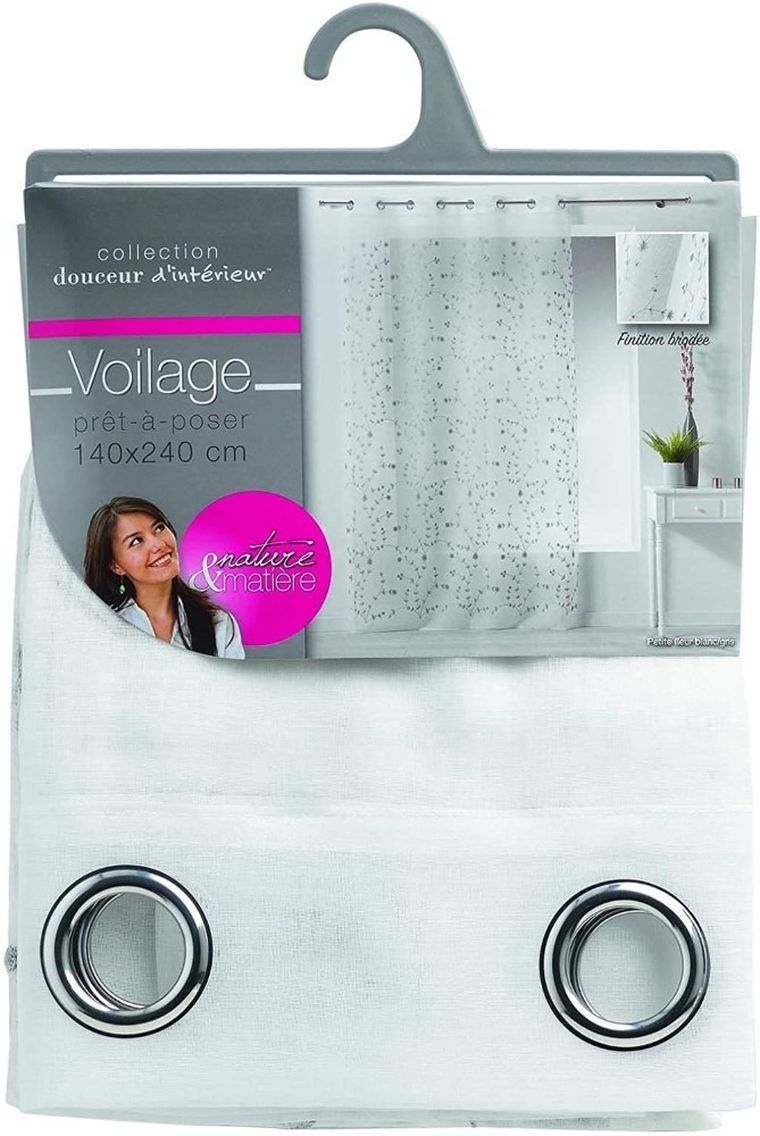 Douceur d'intérieur, firana okienna na przelotkach, Petit Fleur, 140-240 cm, biało-szara