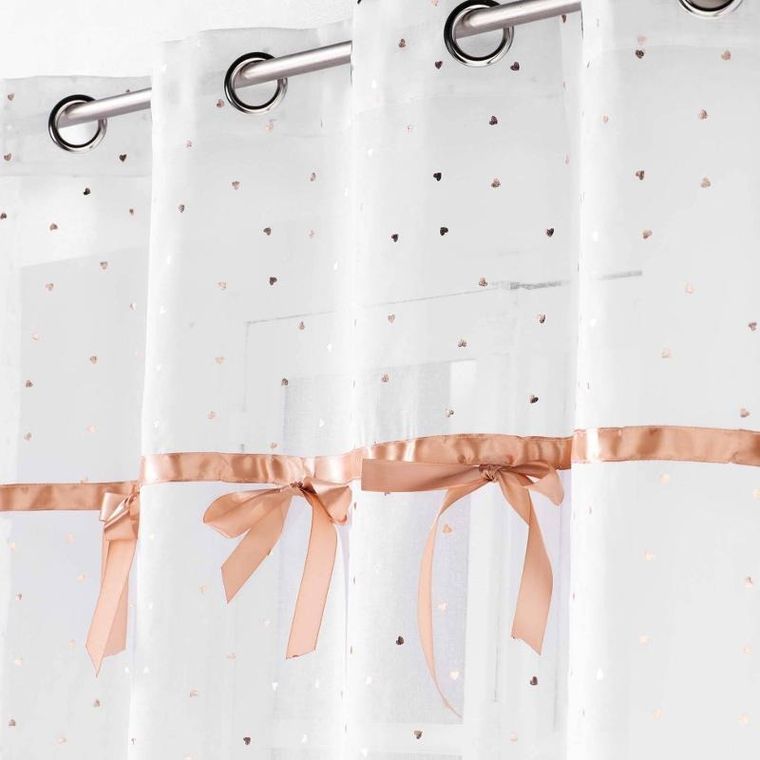 Douceur d'intérieur, firanka na przelotkach ze wstążkami i zdobieniami, 140-240 cm