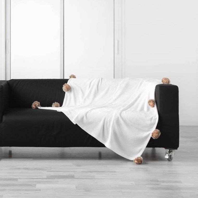 Douceur d'intérieur, miękki koc futrzak, Snowy, z pomponami, 125-150 cm