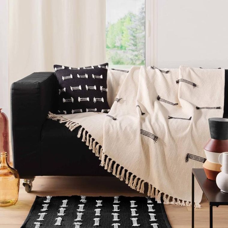 Douceur d'intérieur, narzuta bawełniana, Juline z frędzlami, 125-150 cm