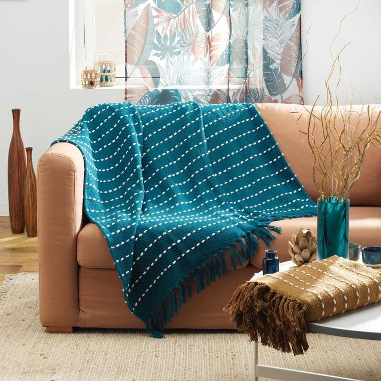 Douceur d'intérieur, narzuta z frędzlami, Cayenne, bawełniana, 125-150 cm