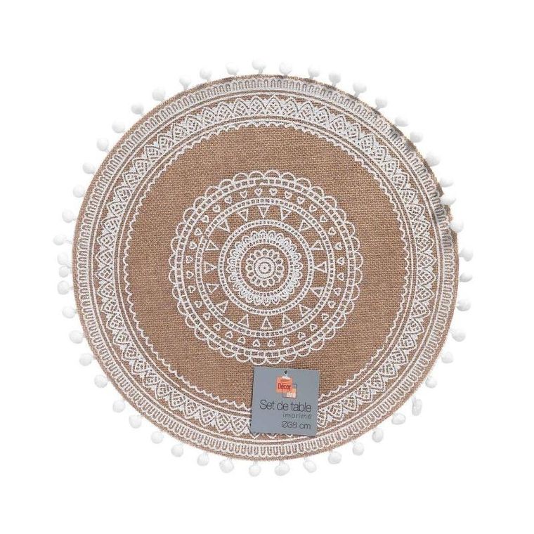 Douceur d'intérieur, podkładka pod talerz, Renata, z juty, pompony, Ø 38 cm