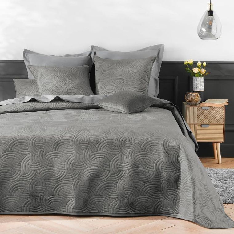 Douceur d'intérieur, poszewka dekoracyjna do salonu, Solange, tłoczony wzór, srebrna