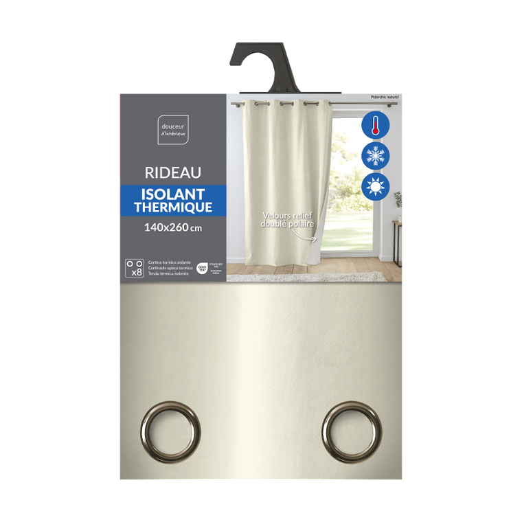 Douceur D'intérieur, welwetowa zasłona termoizolacyjna, z przelotkami, 140-260 cm