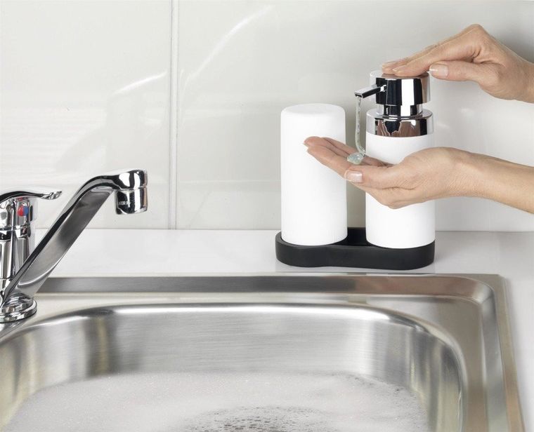 Dozownik z pompką do mydła i silikonowy pojemnik na płyny, zestaw 2w1, 250 ml