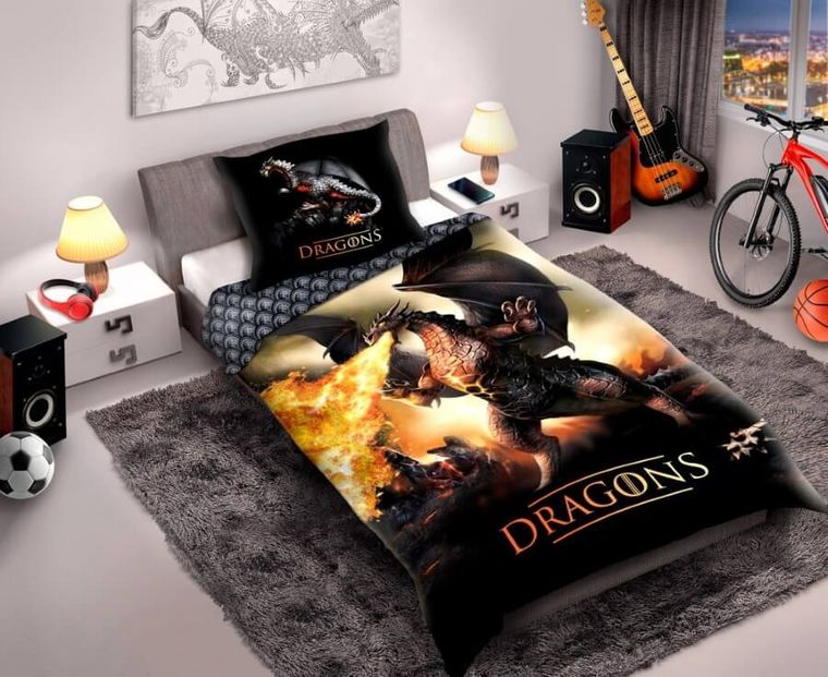 Dragons, Ognisty Smok, 2-częściowy komplet pościeli, 160-200 cm