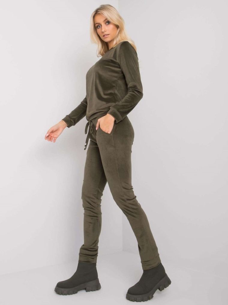 Dres damski, welurowy, khaki, Rue Paris