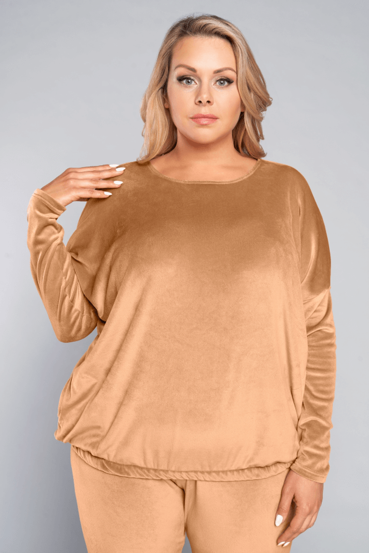 Dres damski, welurowy, plus size, beżowy, Juga, Italian Fashion