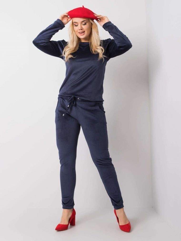 Dres damski, welurowy, plus size, granatowy, Relevance