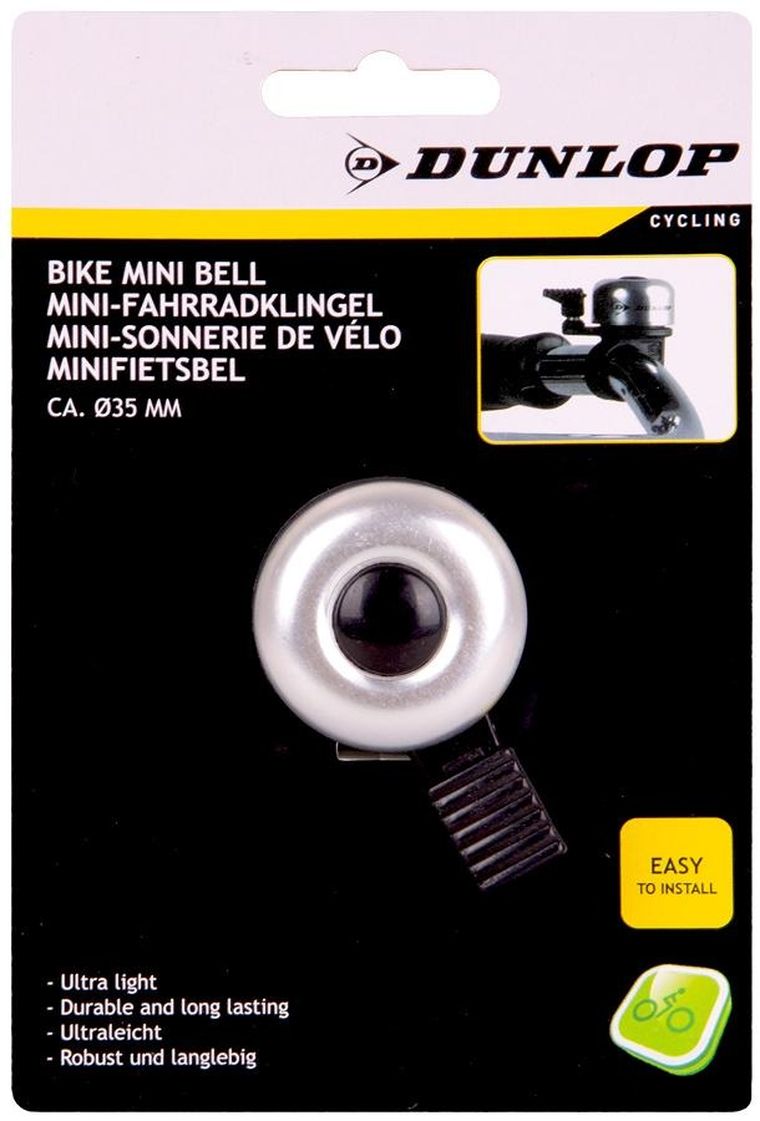 Dunlop, dzwonek rowerowy, gruszka, srebrny, 35 mm
