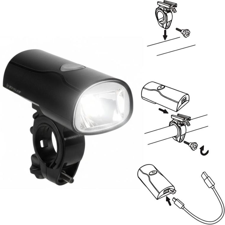 Dunlop, lampka rowerowa przednia, LED USB-C, 2 tryby
