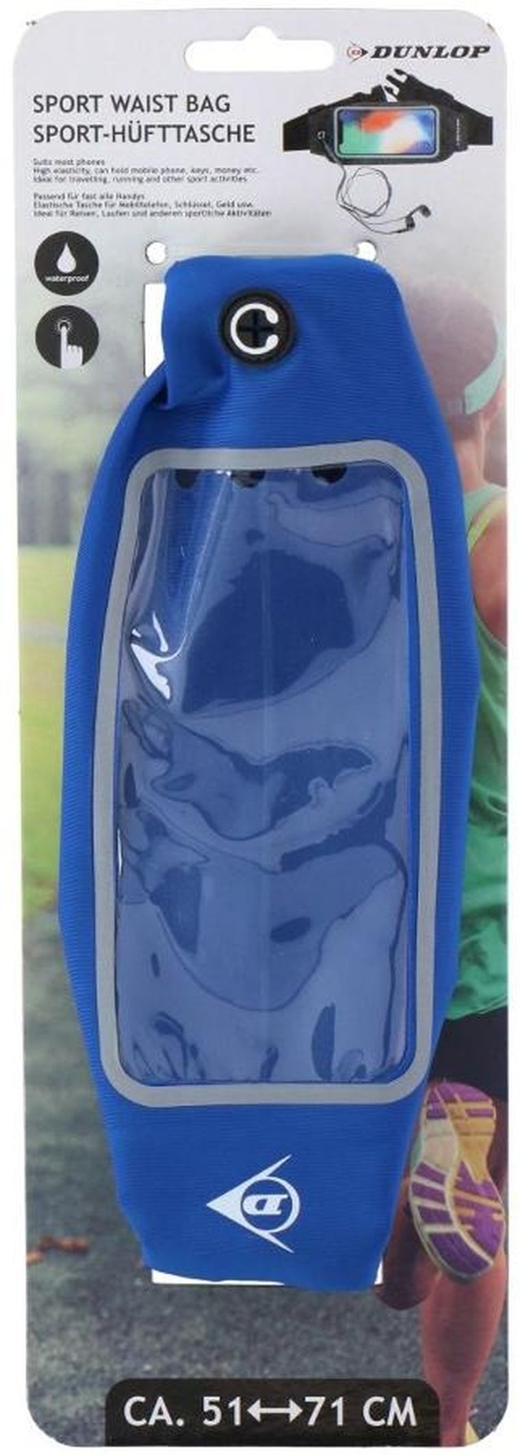 Dunlop, wodoszczelna saszetka do biegania, okienko na telefon, niebieska