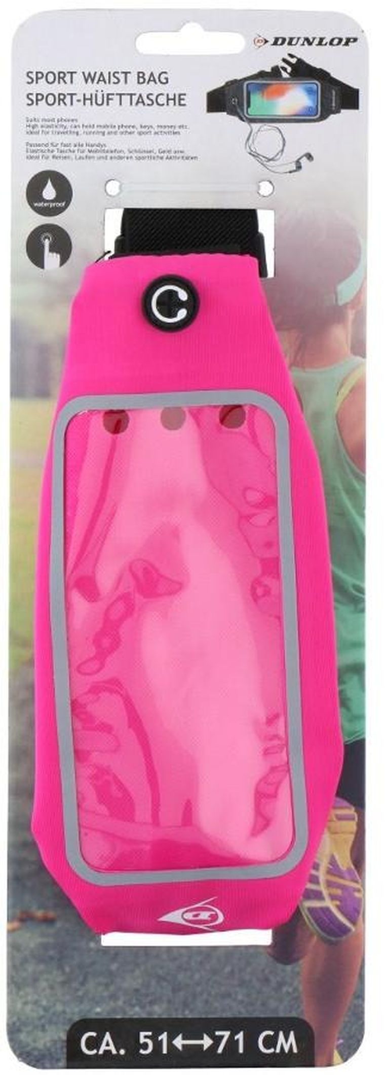 Dunlop, wodoszczelna saszetka do biegania, okienko na telefon, różowa