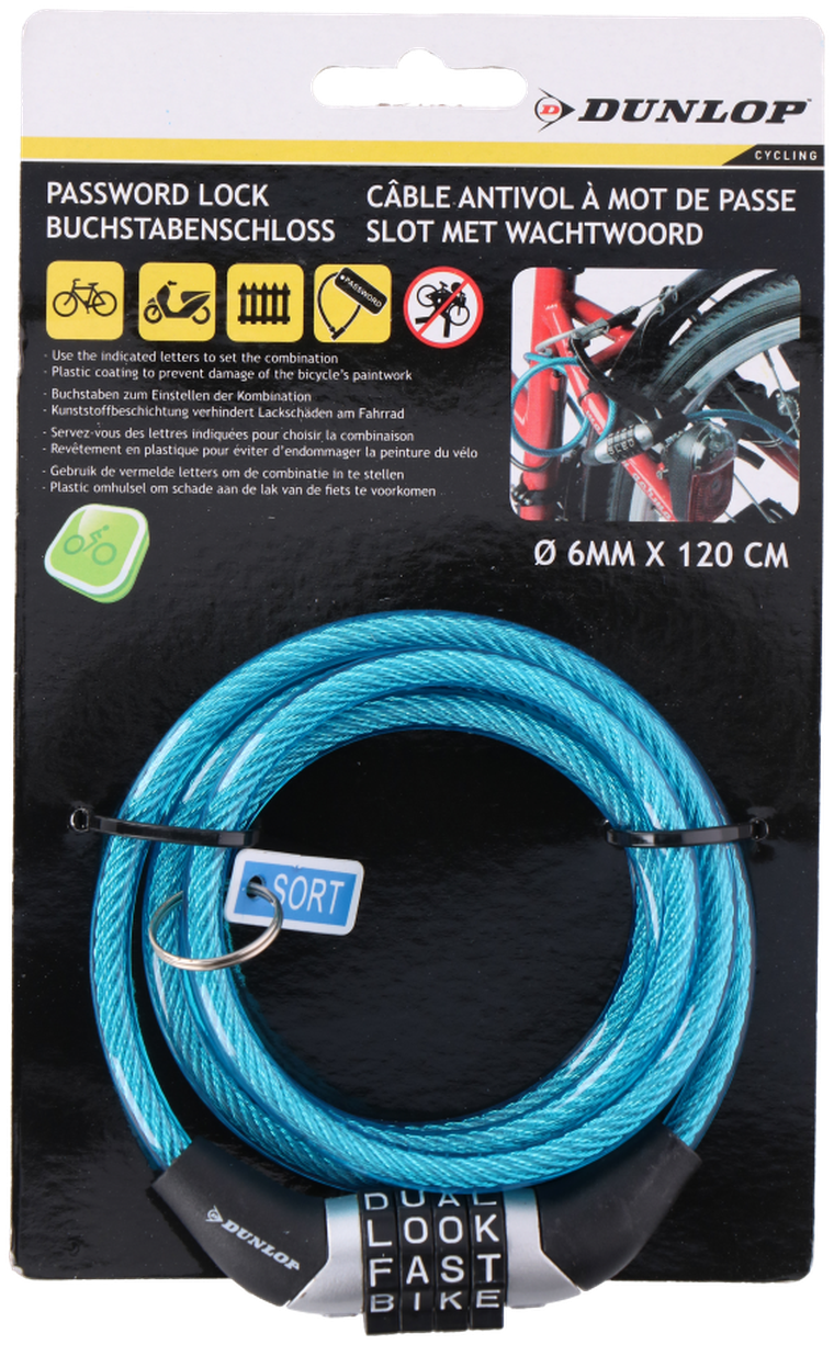 Dunlop, zapięcie rowerowe na szyfr, 120 cm