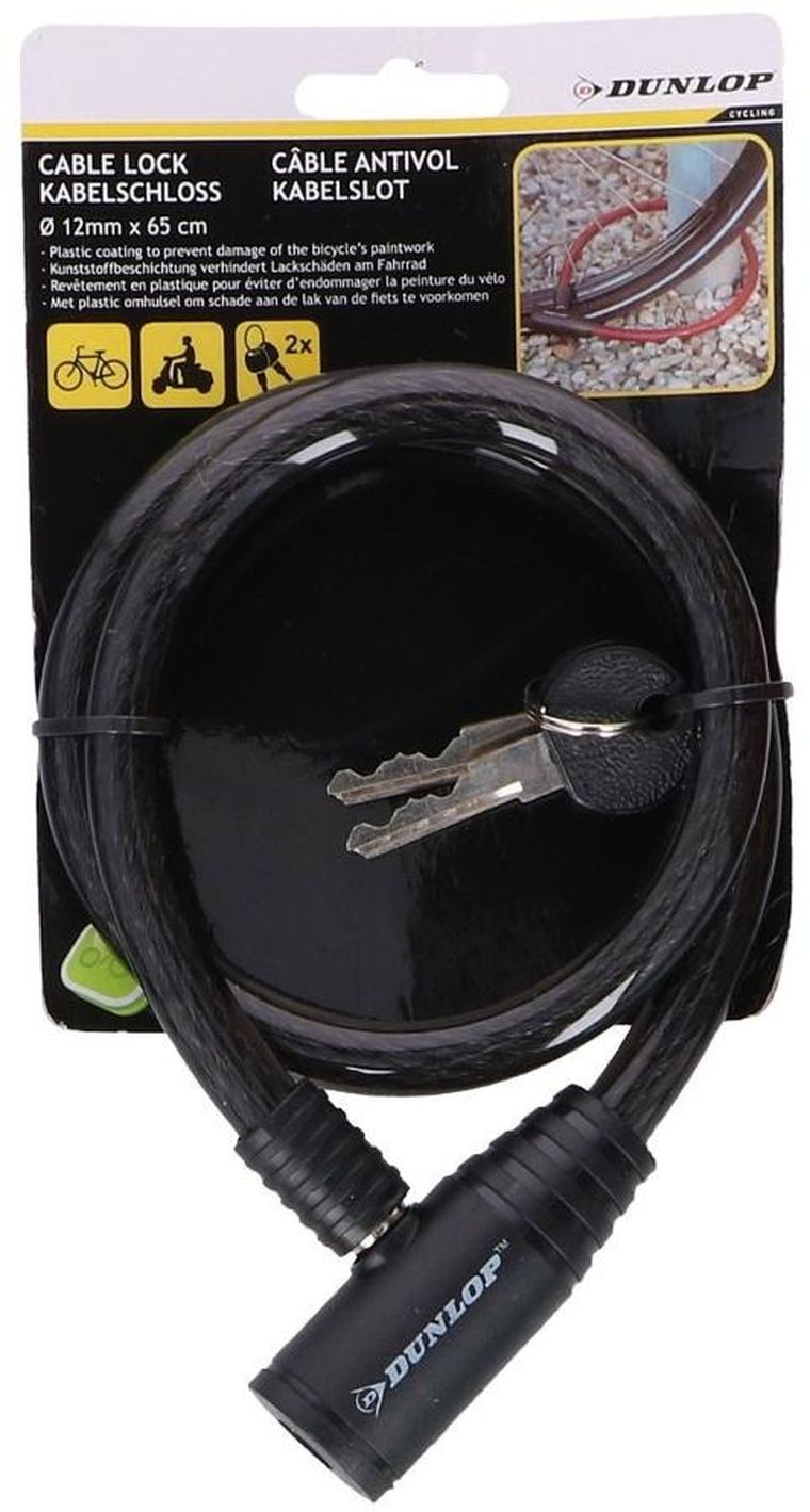 Dunlop, zapięcie rowerowe, spiralne, na klucz, 12-65 cm, czarne