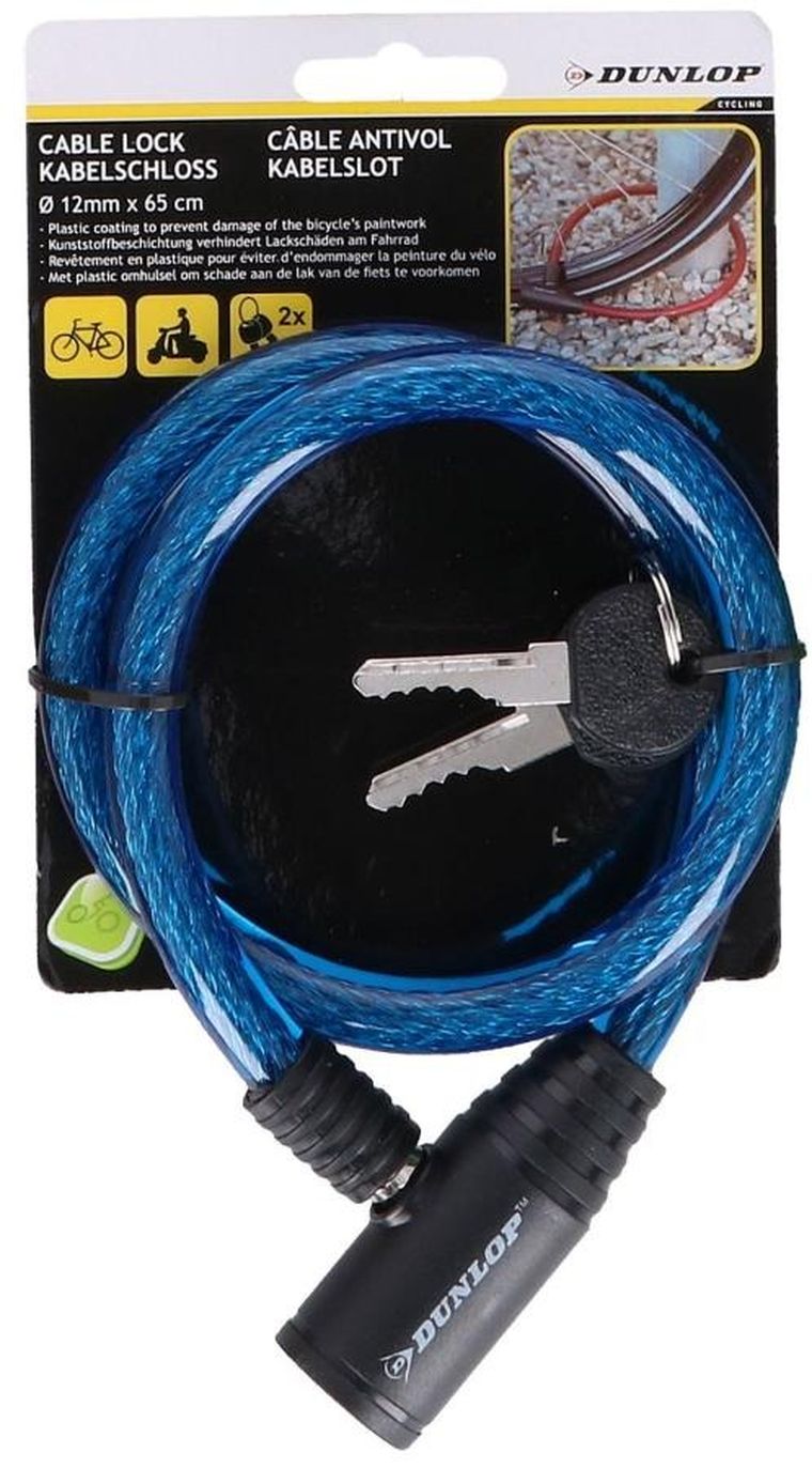 Dunlop, zapięcie rowerowe, spiralne na klucz, 12-65 cm, niebieskie