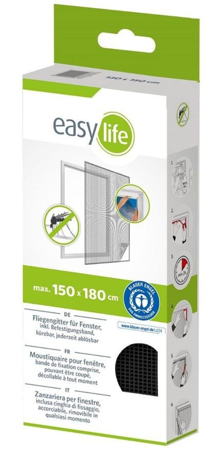 Easy Life Mako, moskitiera okienna, poliester, taśma rzep, czarna, 150-180 cm