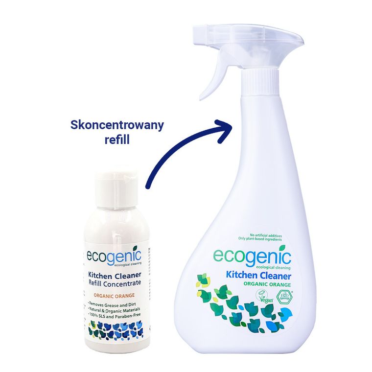Ecogenic, uniwersalny płyn do czyszcenia różnych powierzchni, pomarańcza, refill, 100 ml