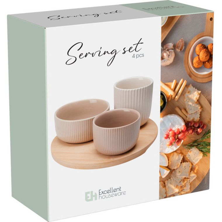 Eh Excellent Houseware, zestaw ceramicznych miseczek, na bambusowej tacy