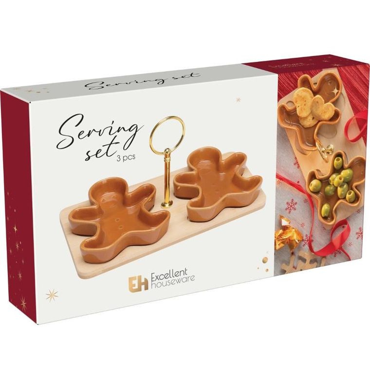 Eh Excellent Houseware, Zimora, miseczki na przekąski, na bambusowej desce, 3 elementy