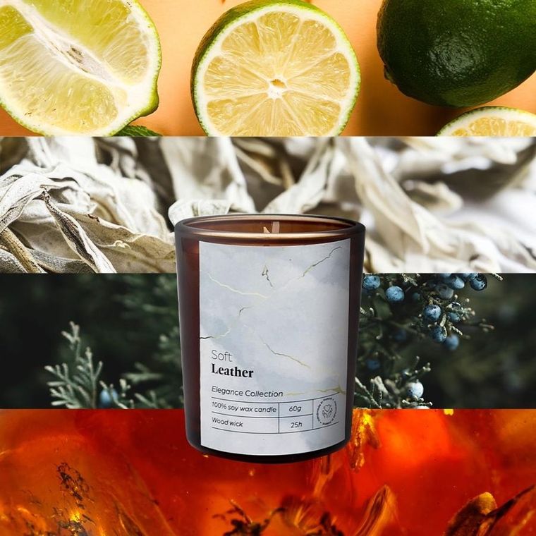 EkoDetale, Elegance, świeca sojowa w szkle, Soft Leather, 60g