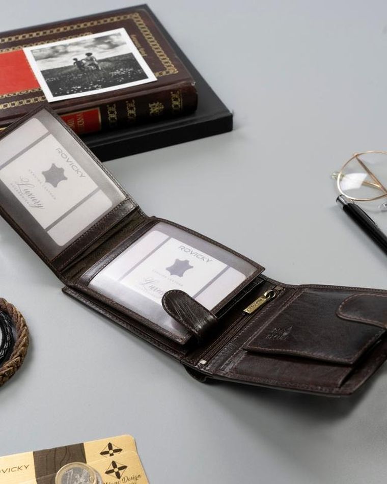 Elegancki portfel męski z membraną antyskimmingową, Rovicky