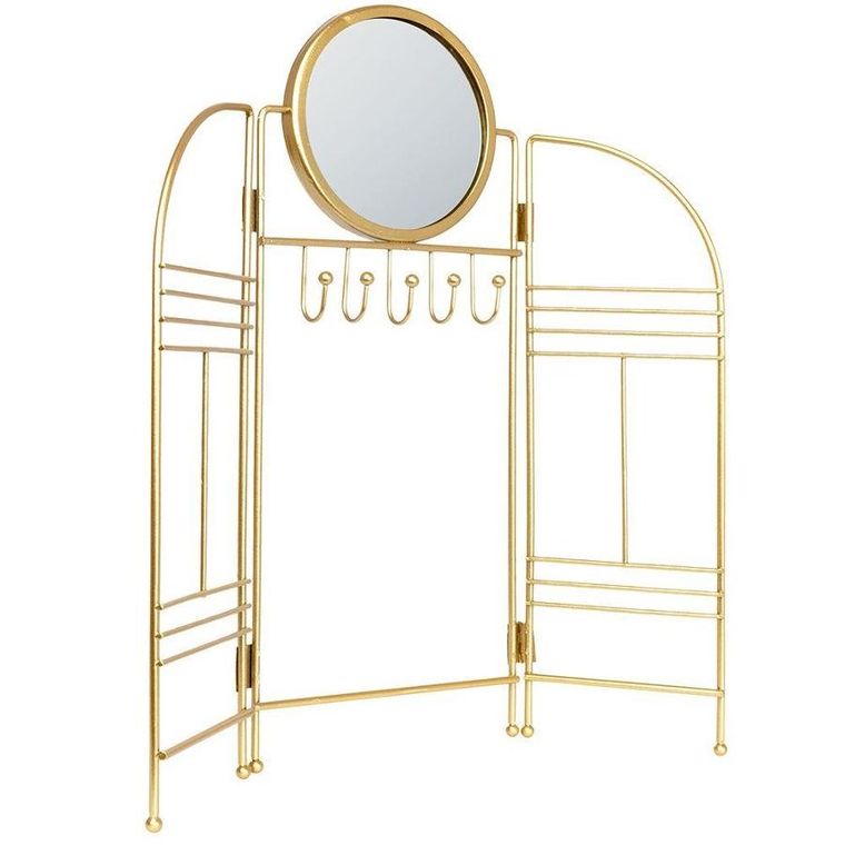 Eleganza, wieszak na biżuterię z lusterkiem, metalowy, składany, złoty