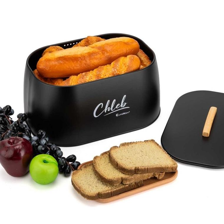 Elitehoff, chlebak, pojemnik stalowy na pieczywo, czarny, e-6324