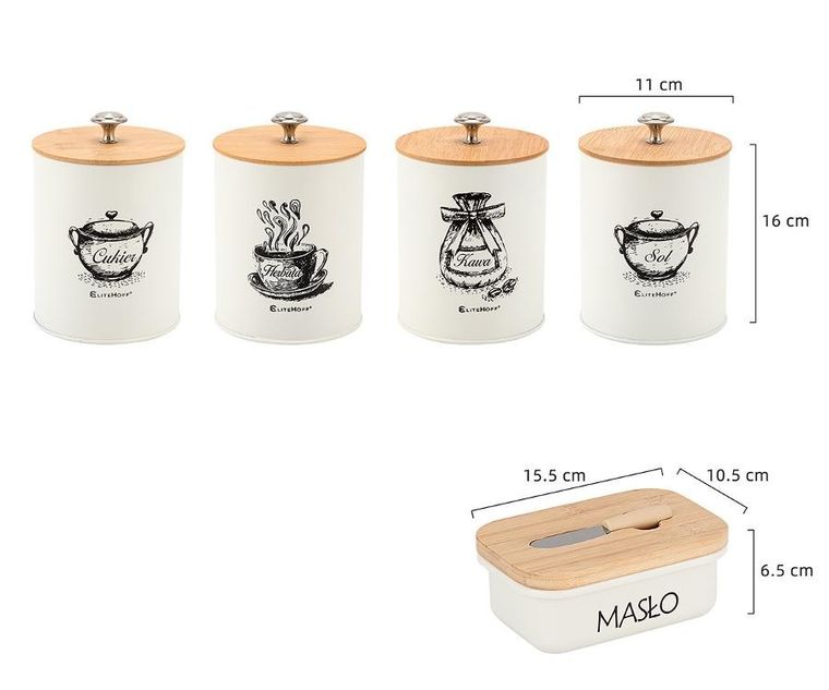 Elitehoff, zestaw 4 pojemników kuchennych i maselniczką