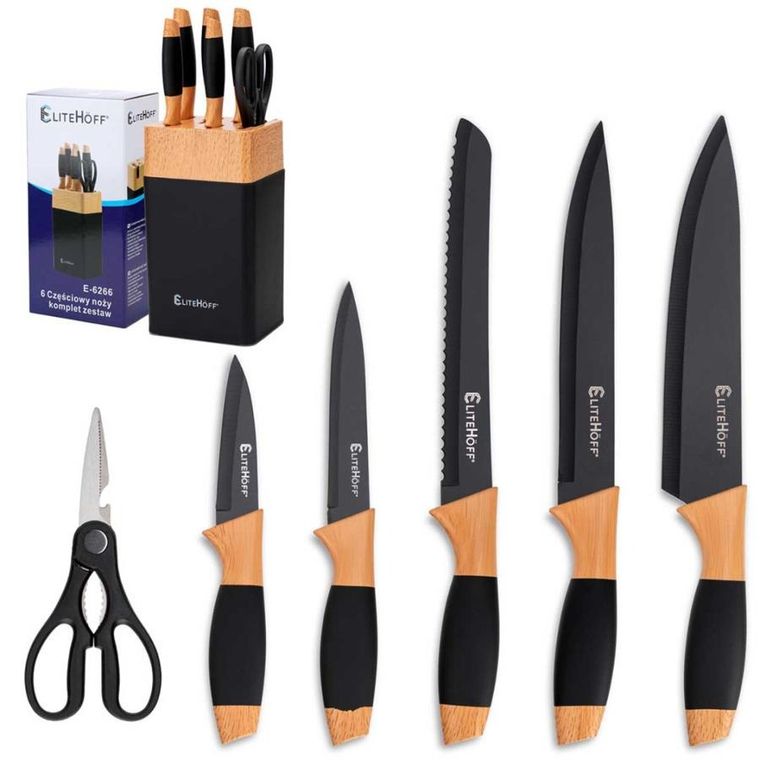 Elitehoff, zestaw noży kuchennych w stojaku z ostrzałką