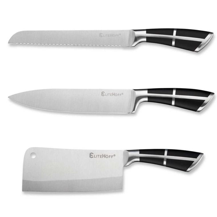 Elitehoff, zestaw noży kuchennych w stojaku z ostrzałką i nożycami, 9 elementów