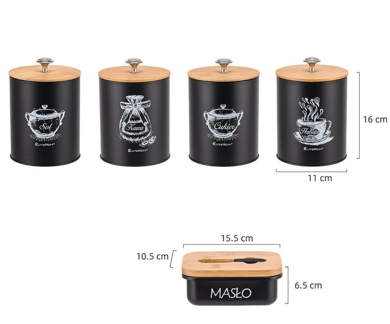 Elitehoff, zestaw pojemników kuchennych i maselniczka, 4 szt., E-6055