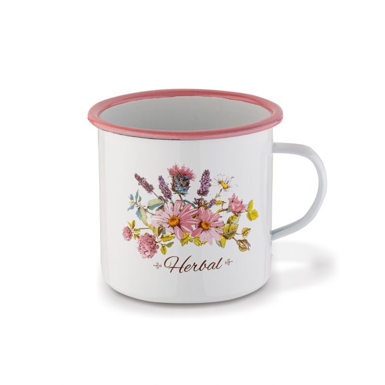 Emaliowany kubek, biały, 10 cm, 700 ml, herbal