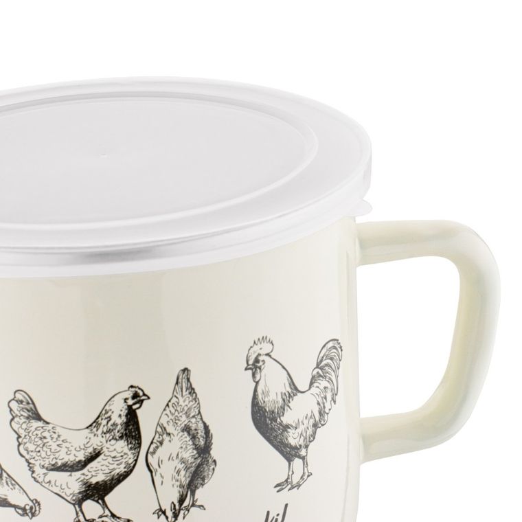 Emaliowany kubek, z pokrywą, 14 cm, 1.4l, o kurczaki