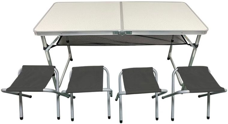 Enero Camp, składany stolik turystyczny, 4 krzesła i półka, 120-60-70/62/55 cm