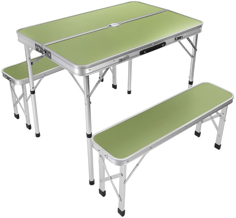 Enero Camp, składany stolik turystyczny, 90-60-70 cm i 2 ławki 87-23-39 cm